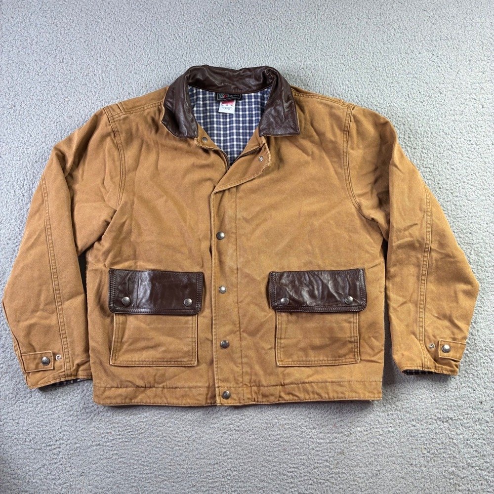 NRA Tactical Canvas Leather Barn Jacket CCW Ammo Pouch Chore Coat L Made In USA